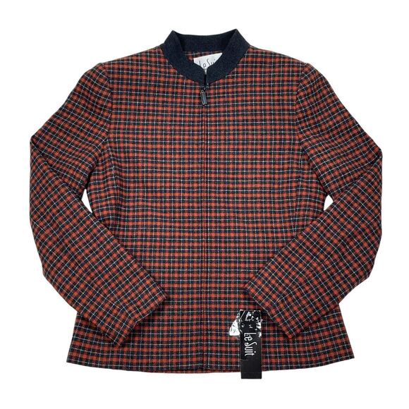 Le Suit Coat Size 6 Orange Black Plaid Full Zip Wool‎ Mandarin Jacket Halloween - Picture 1 of 11